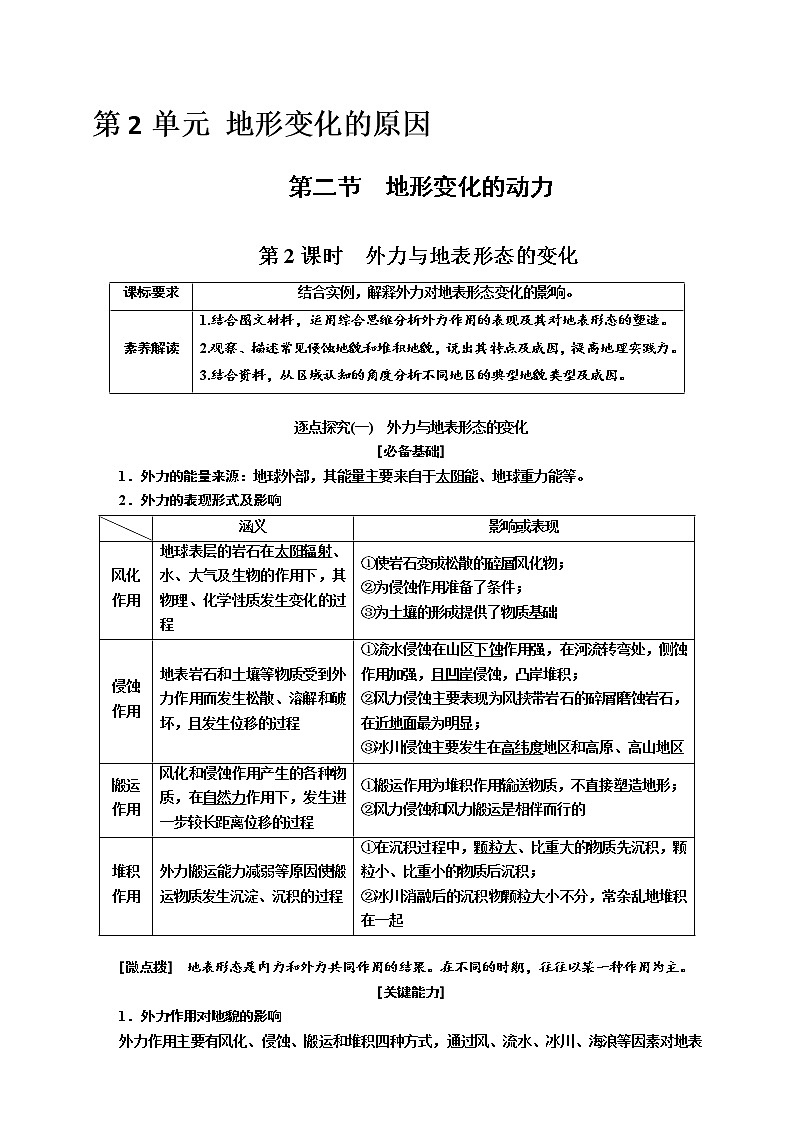 【教案】2.2.2 第二节 第2课时 外力与地表形态的变化 鲁教版选择性必修1第2单元 地形变化的原因01