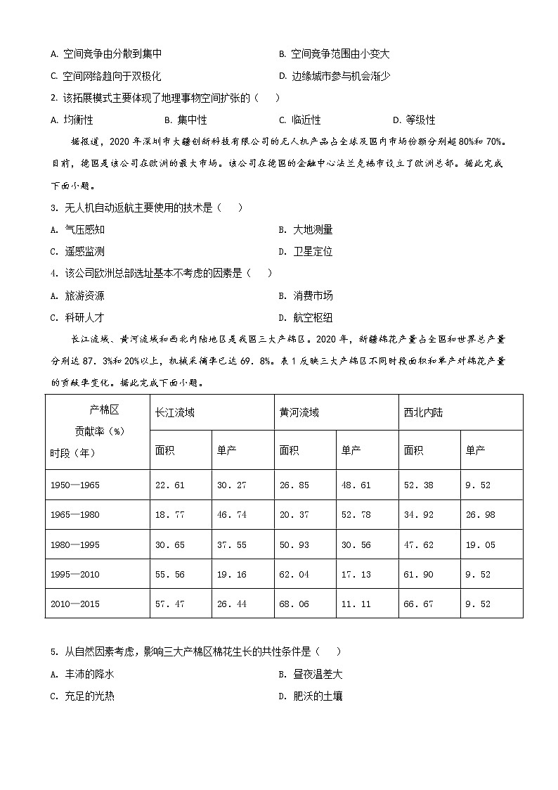 2021年新高考广东地理高考真题（原卷版）02