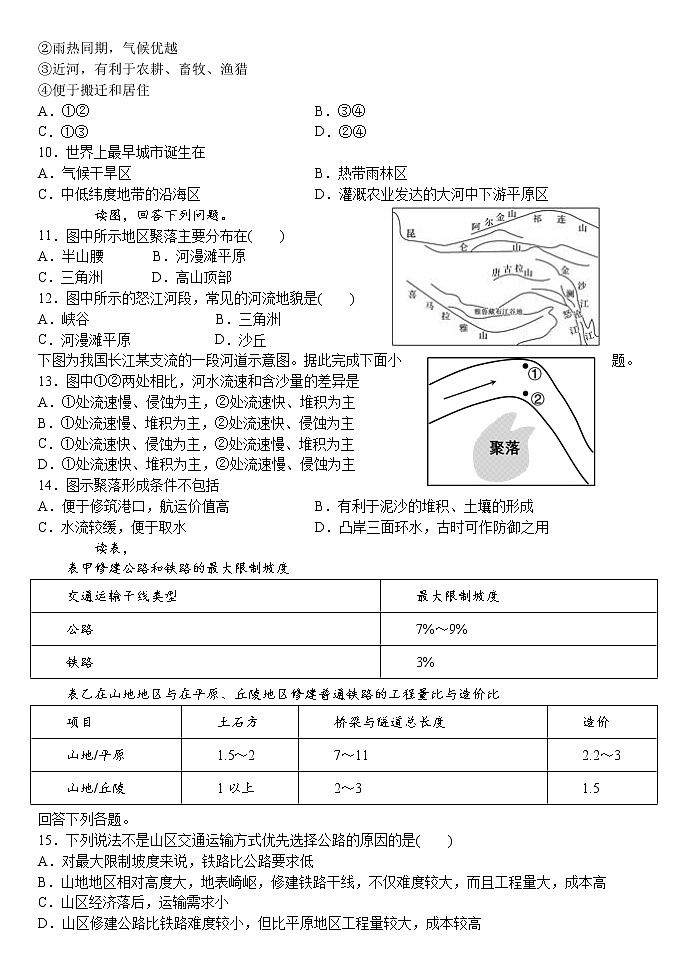 2020-2021学年湘教版（2019）高中地理选择性必修一 2.3 地表形态与人类活动 同步练习02