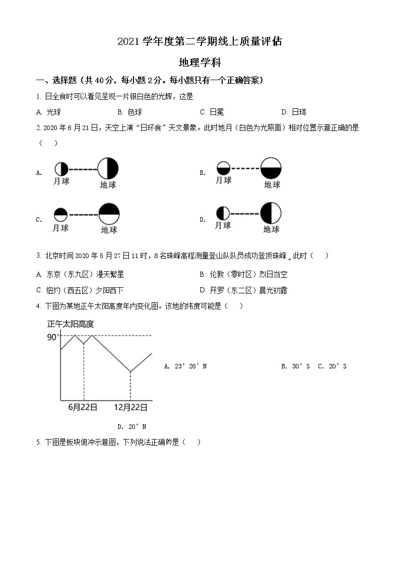 2022年上海市杨浦区等级考二模地理试题 详解版第1页