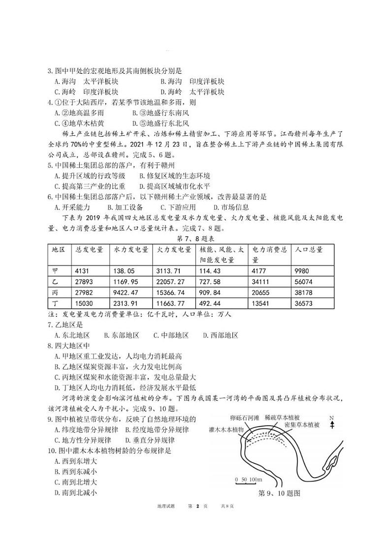2021学年第二学期杭州市高三年级教学质量检测地理试卷含答案（2022年杭州二模）02