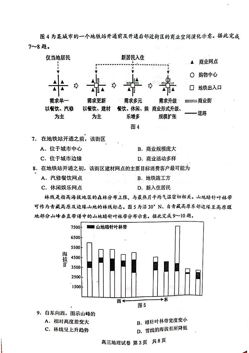 2022唐山高三下学期二模考试地理试题扫描版无答案03