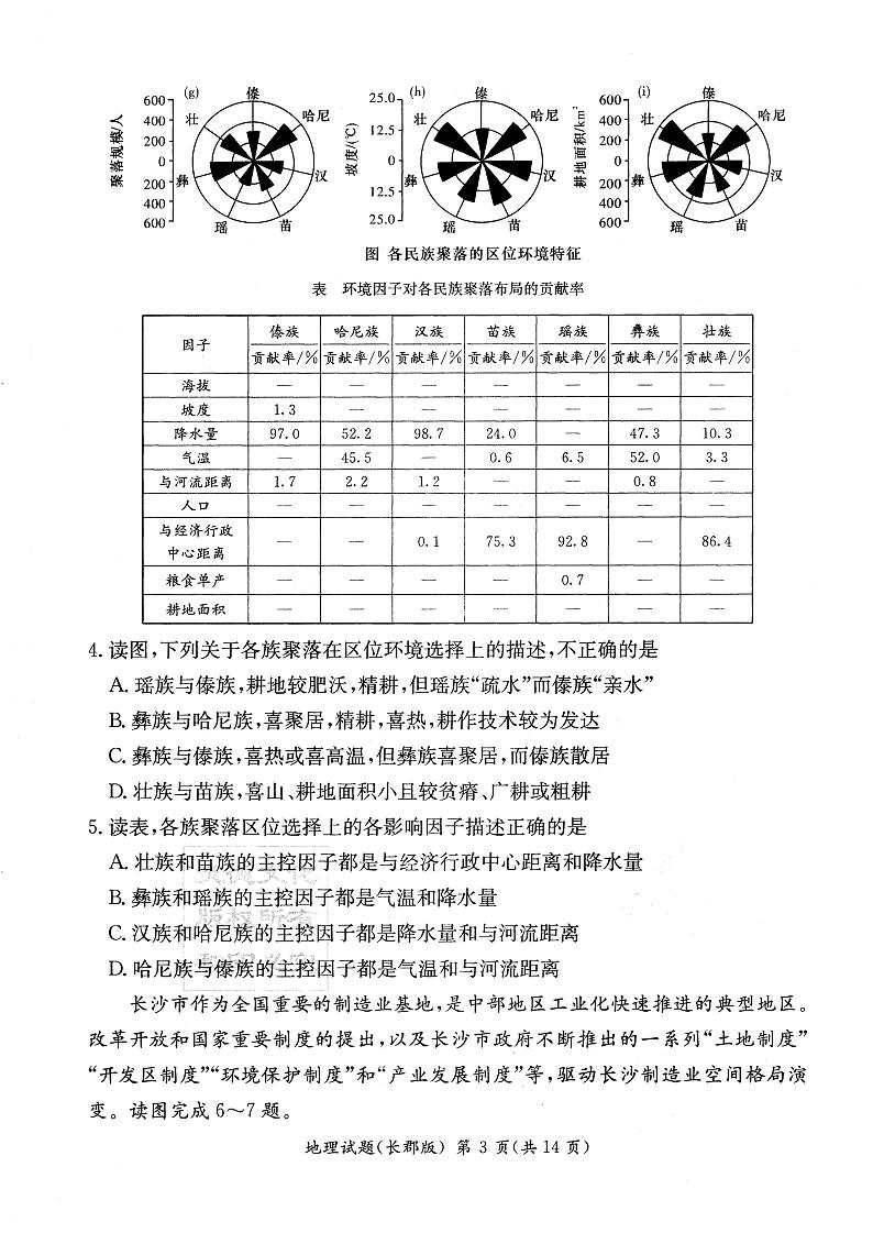 长郡中学2022届模拟试卷（一）地理第3页