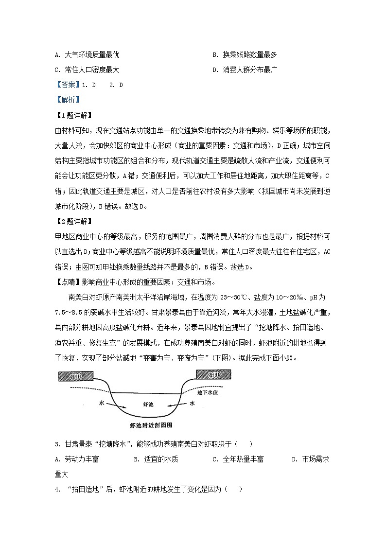 山东省济南市2020届高三地理5月模拟二模试题含解析第2页