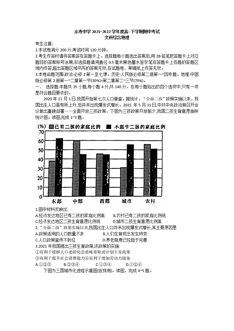 陕西省咸阳市永寿县中学2021-2022学年高一下学期期中考试文综地理试题（含答案）01
