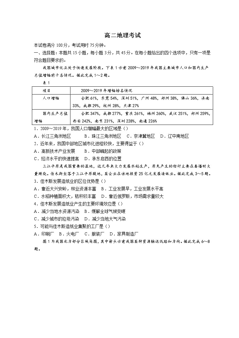 2022黄冈部分重点中学高二下学期期中考试地理含答案第1页