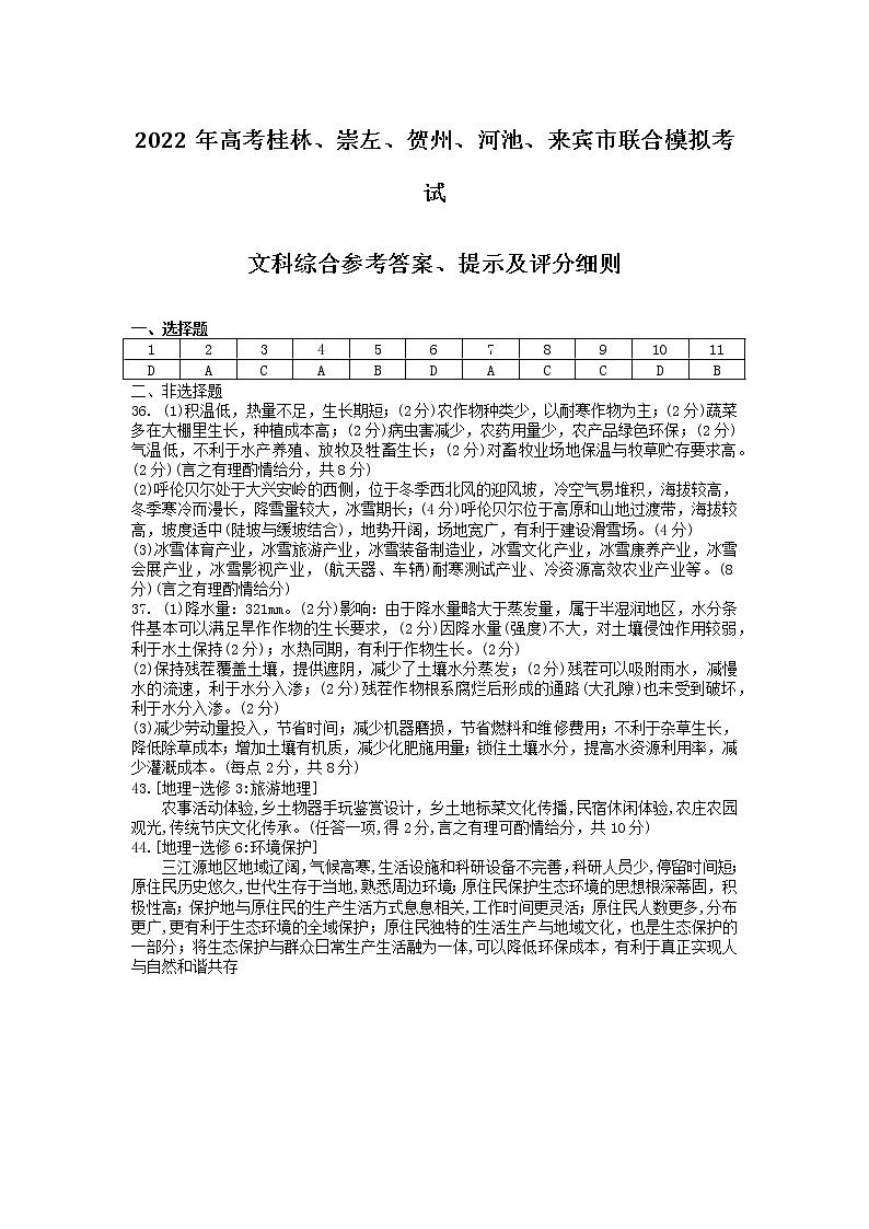 2022年广西省桂林市高三第二次模拟考试地理卷（答案）第1页
