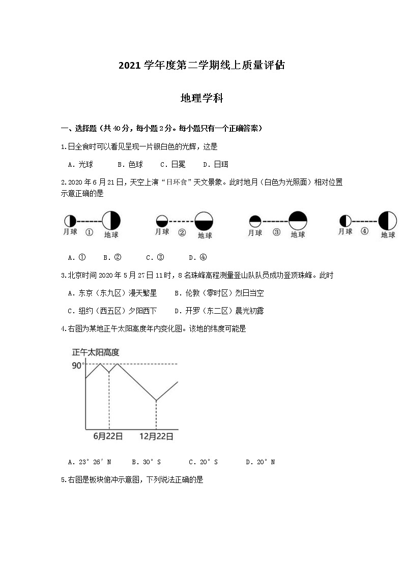 2022年上海市杨浦区高考二模地理试题01