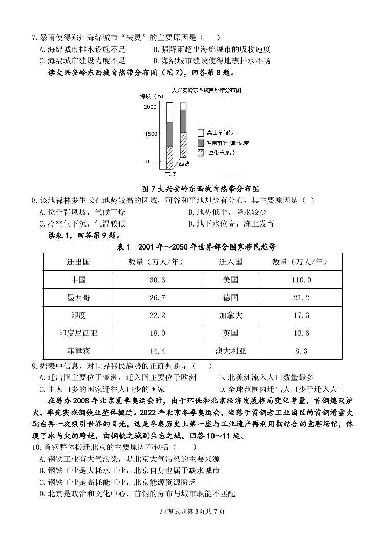 2022届天津市十二区县重点学校高三一模地理试题和答案第3页