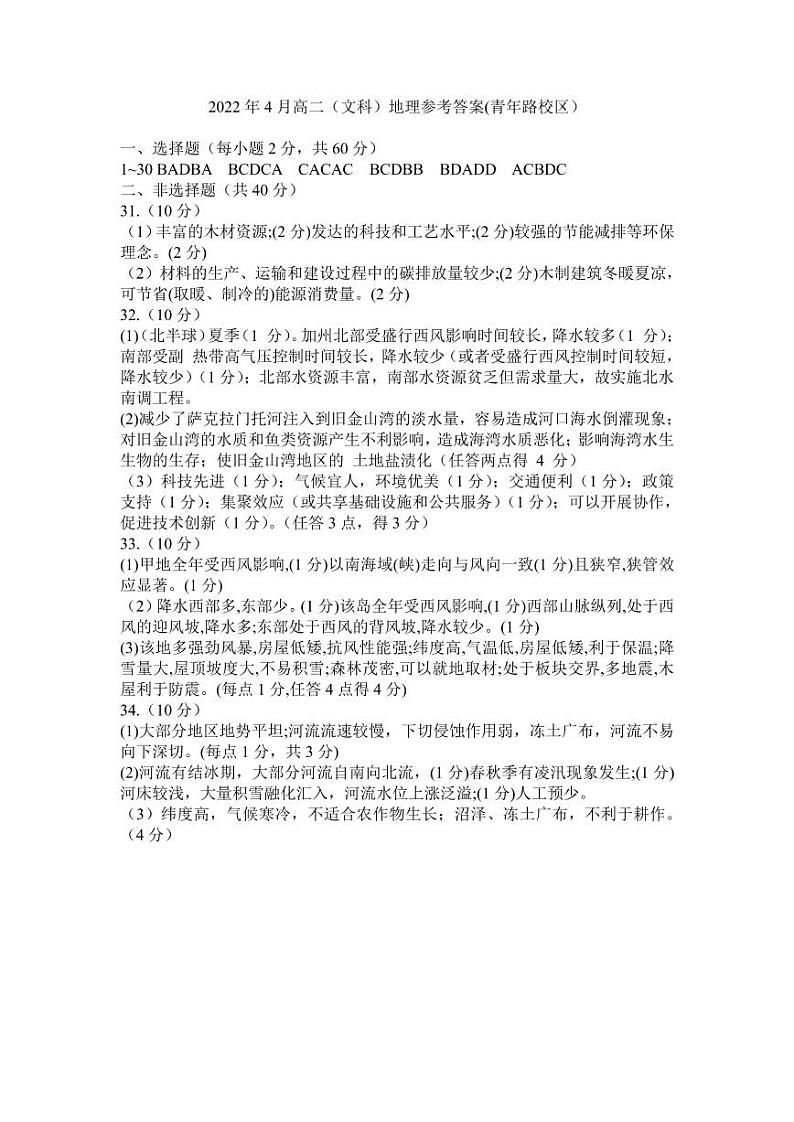 2021-2022学年山西省太原市第五中学高二下学期4月阶段性检测 地理 PDF版01