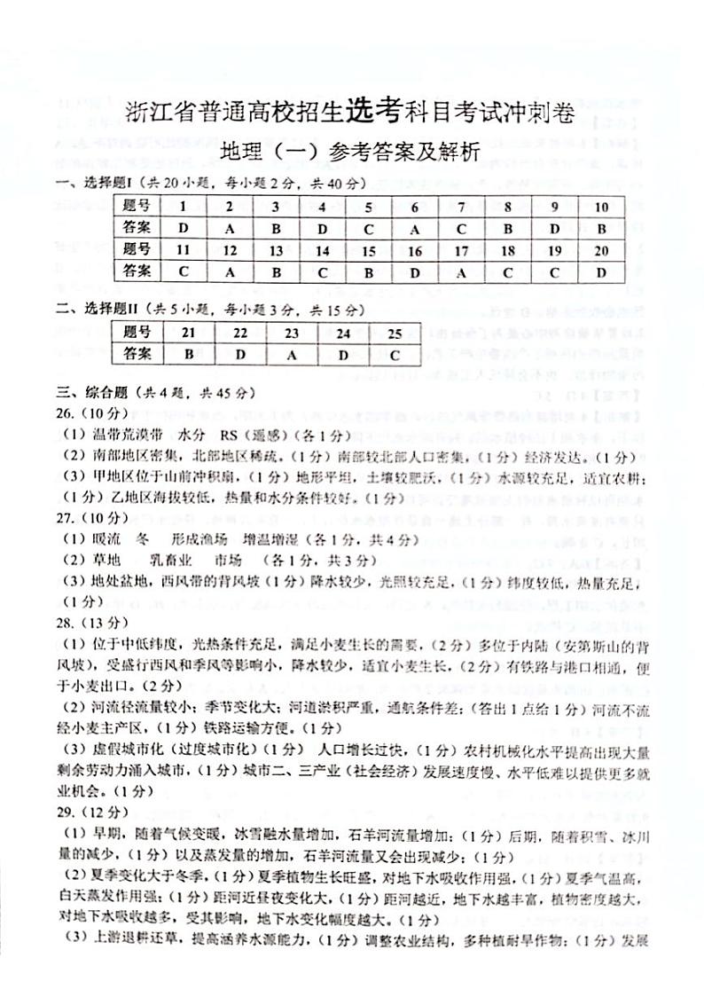 2022年6月浙江省普通高校招生考试选考科目考试冲刺卷（3月）地理（一）试卷（PDF版含答案）01