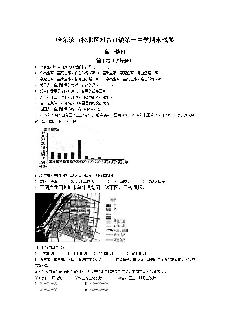 2021哈尔滨松北区对青山镇一中高一下学期期末考试地理试题含答案01