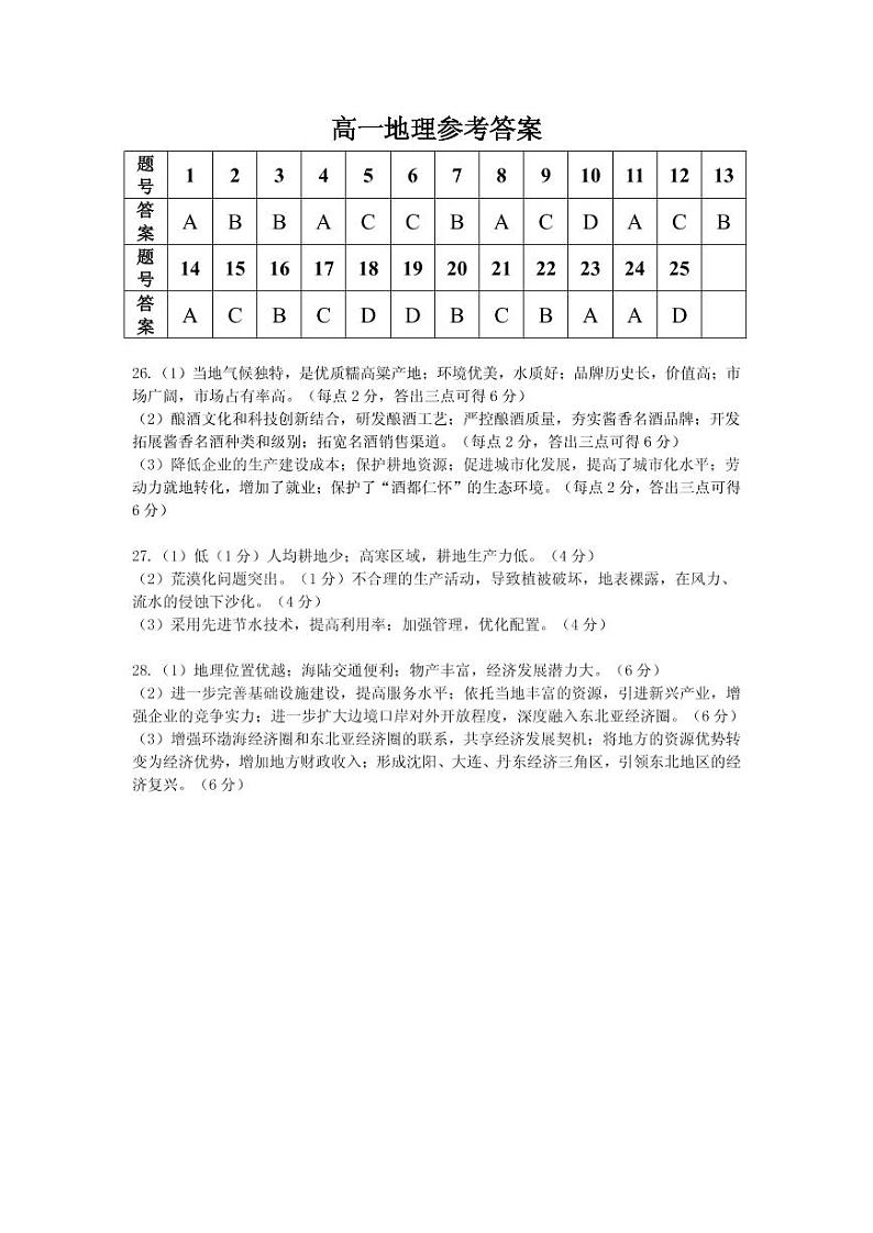 2021亳州涡阳县九中高一下学期期末考试地理试题PDF版含答案01