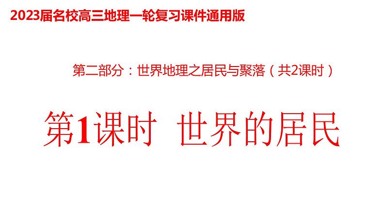 022世界居民2023届高三地理一轮总复习第二部分世界地理之居民与聚落第1课时课件PPT01