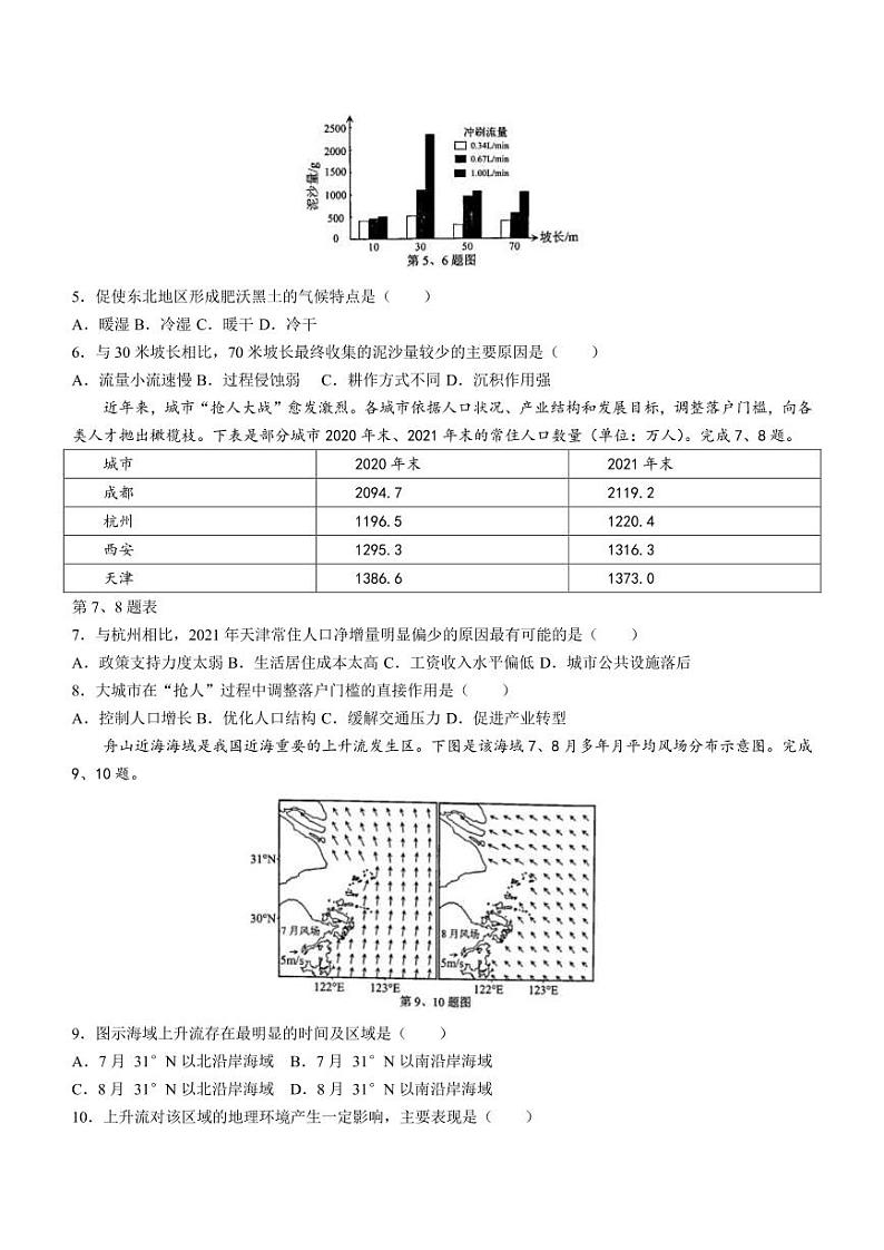 2022届浙江省绍兴市诸暨市高三下学期5月适应性测试地理试题 PDF版第2页