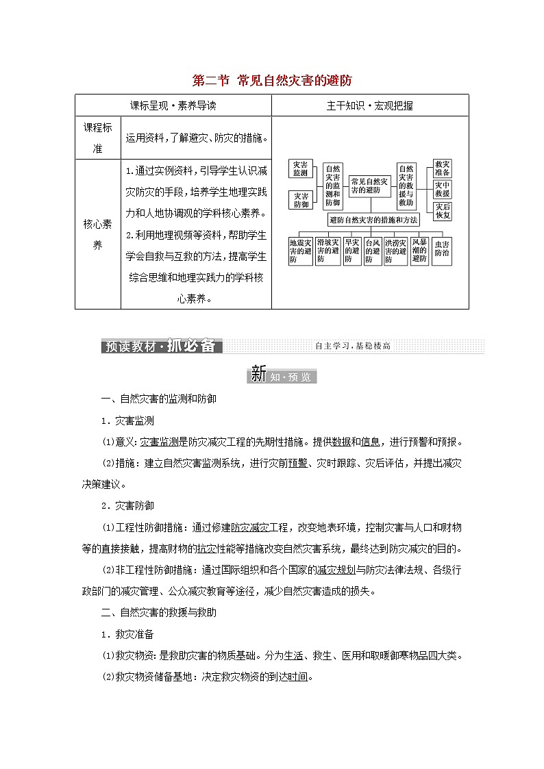 中图版高中地理必修第一册第三章常见自然灾害的成因与避防第二节常见自然灾害的避防学案第1页