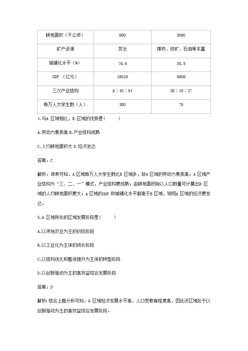 湘教版高中地理选择性必修第二册第二章区域发展滚动练习二含解析第3页