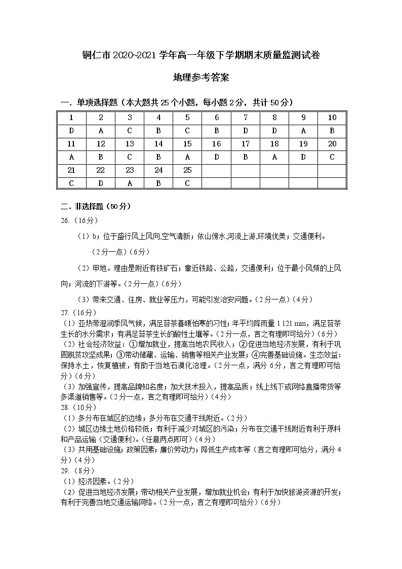 高一地理参考答案第1页