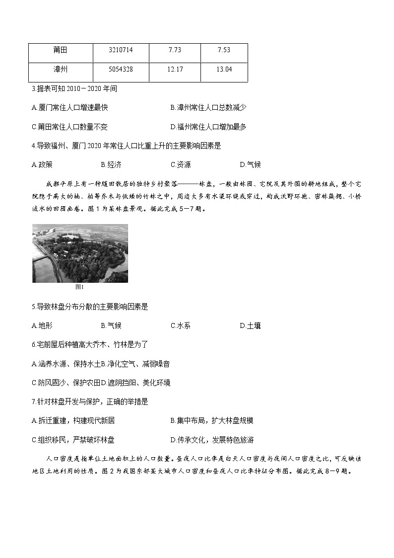 2021漳州高一下学期期末高中地理试题含答案02
