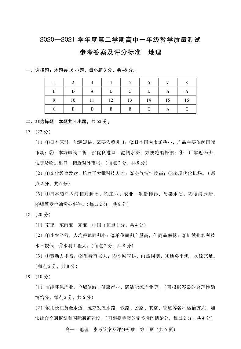 2021汕尾高一下学期期末考试地理试题PDF版含答案01