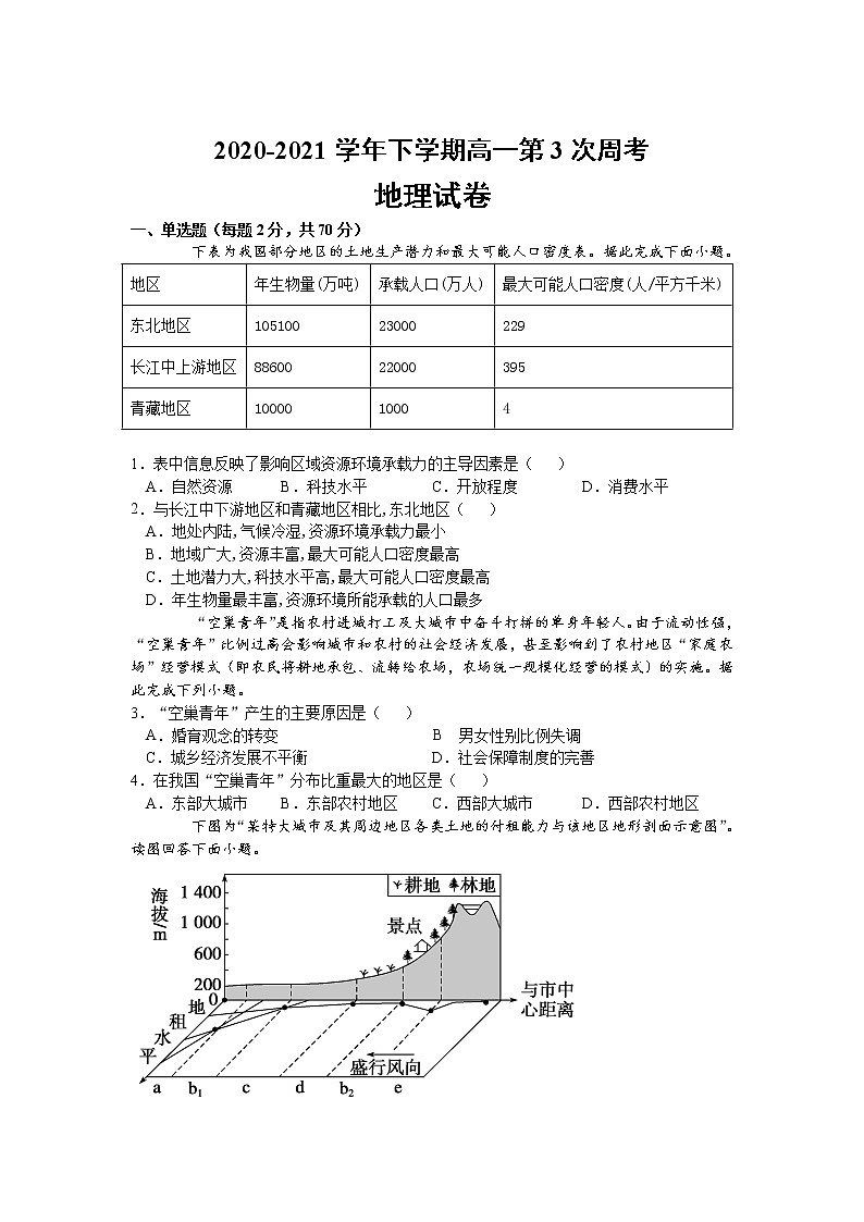 2021山西省万荣县二中高一下学期第3次周考地理试卷含答案第1页