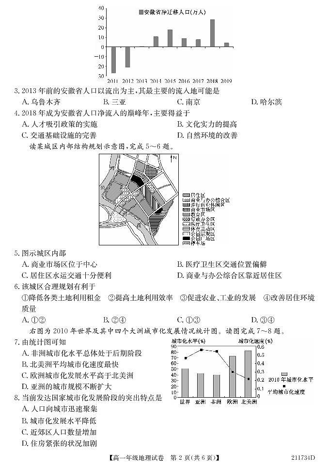 2021合肥六校联盟高一下学期期末联考地理试题PDF版含答案02