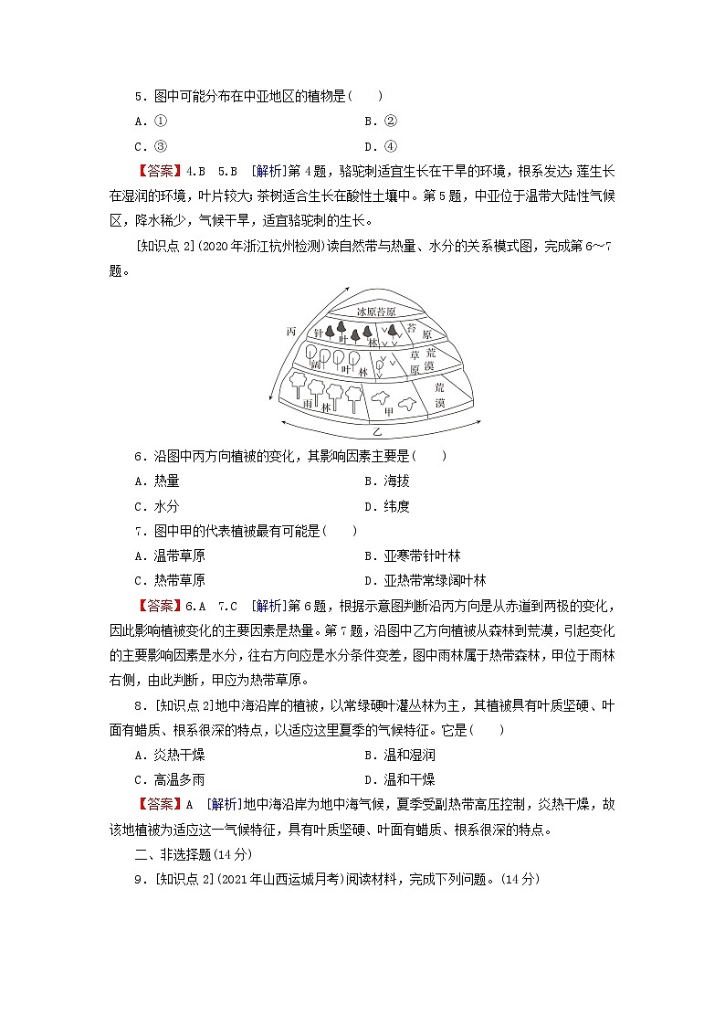 湘教版必修第一册高中地理第5章地球上的植被与土壤第1节主要植被与自然环境课后训练含解析第2页