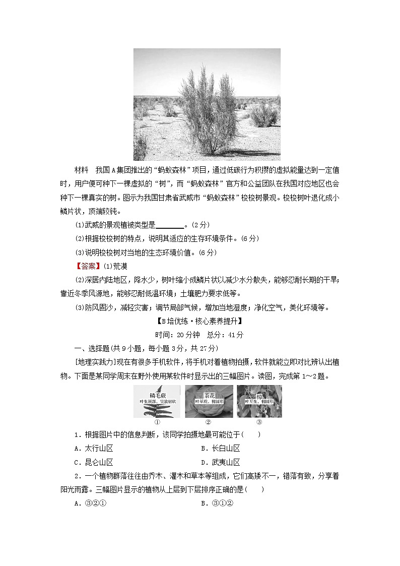 湘教版必修第一册高中地理第5章地球上的植被与土壤第1节主要植被与自然环境课后训练含解析第3页