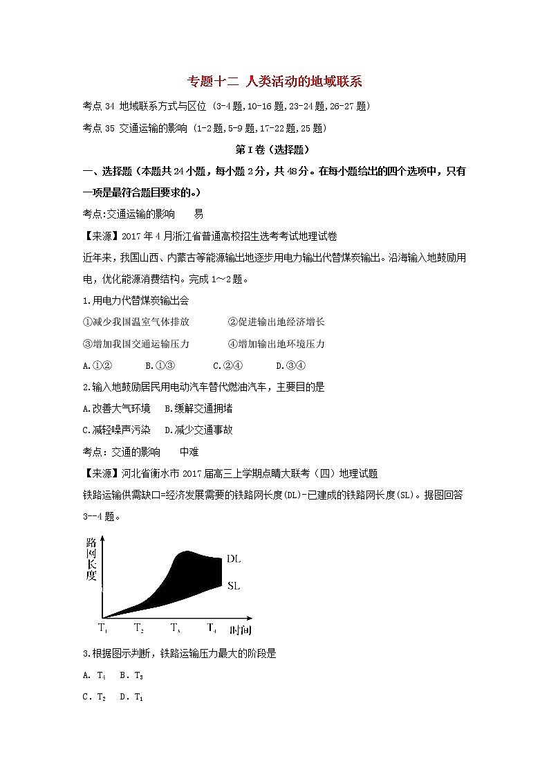 2022年高考地理二轮复习专题十二人类活动的地域联系练习含解析第1页