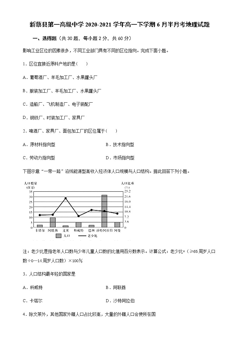 2021驻马店新蔡县一中高一下学期6月半月考地理试题含答案01