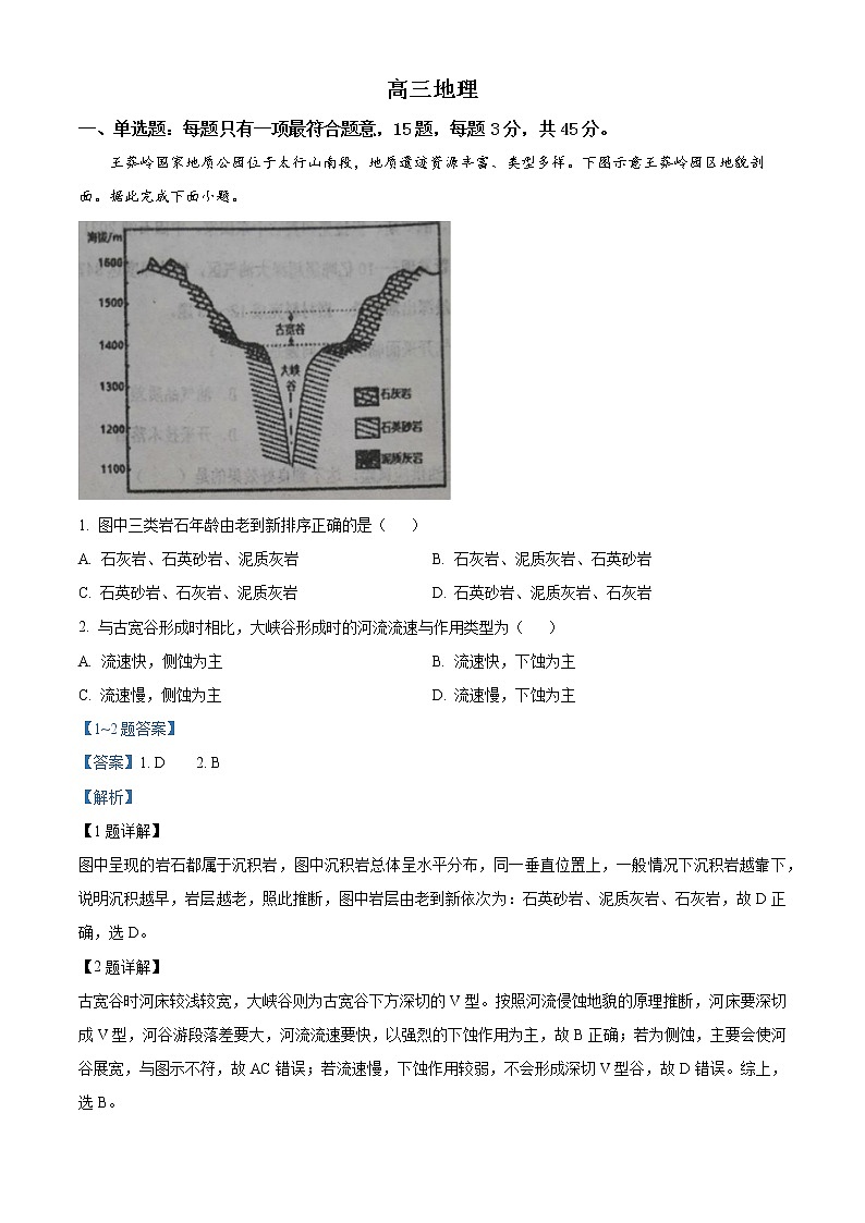 精品解析：2022届天津市红桥区高考一模地理试题（解析版）第1页