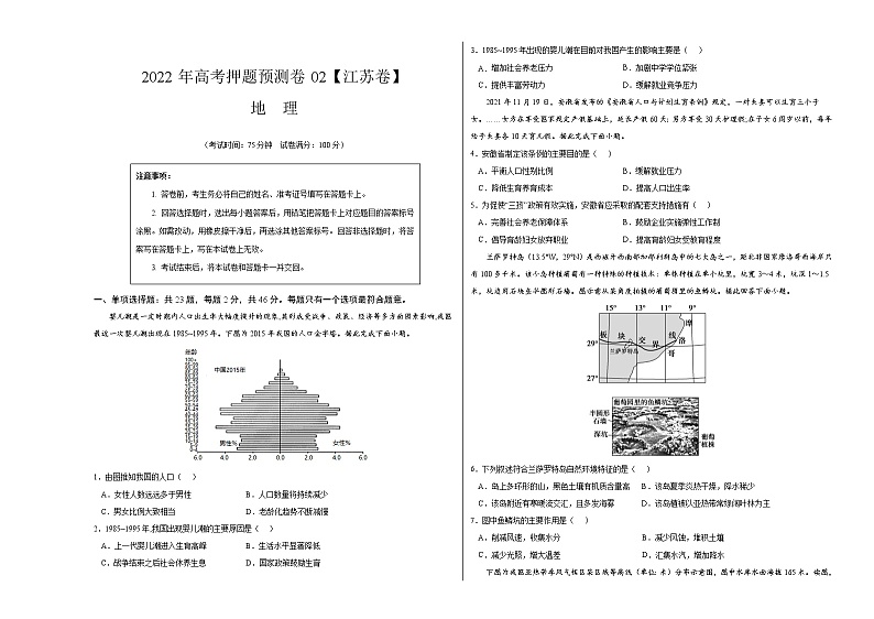 2022年高考地理预测押题卷+答案解析（江苏卷二）01