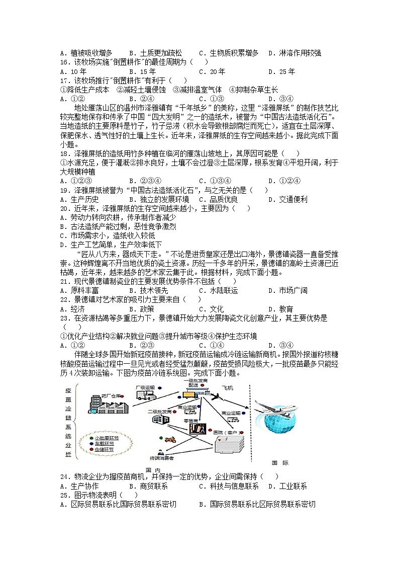 2021江西省石城中学高一下学期第二次月考地理试卷含答案03
