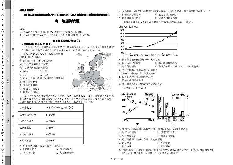 2021榆林十二中高一下学期第二次月考地理试题PDF版含答案01