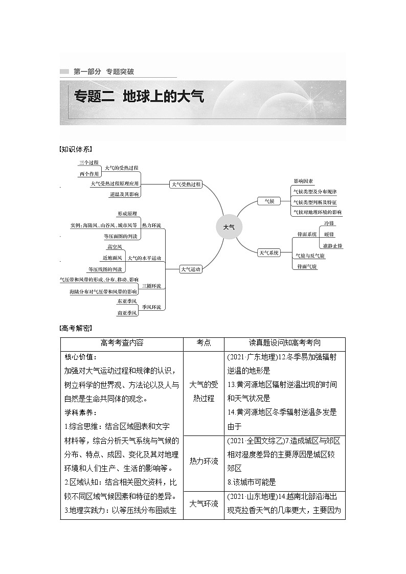 2022年高考地理二轮复习 专题2 考点1　大气的受热过程第1页