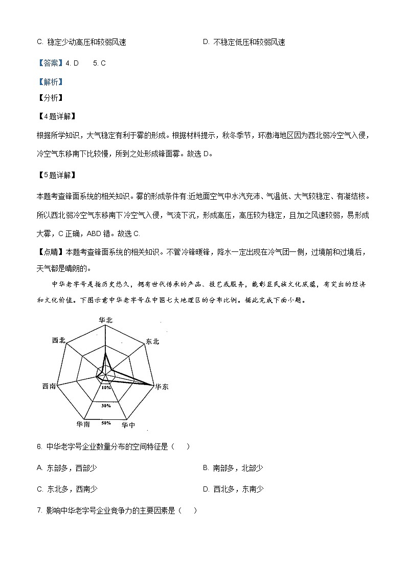 精品解析：2021年广东省普通高中学业水平选择考适应性测试地理试题（含答案）03