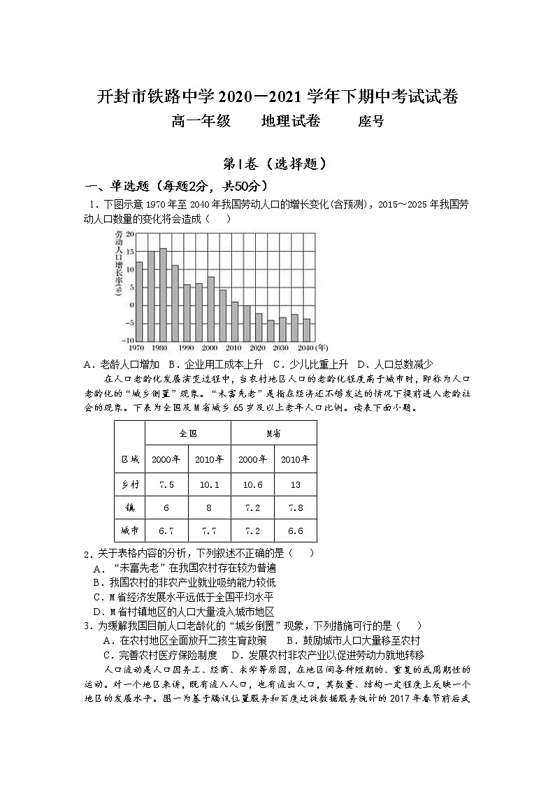 2021开封铁路中学高一下学期期中考试地理试卷含答案01