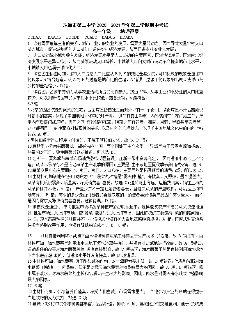 2021珠海二中高一下学期期中考试地理试题PDF版含答案01