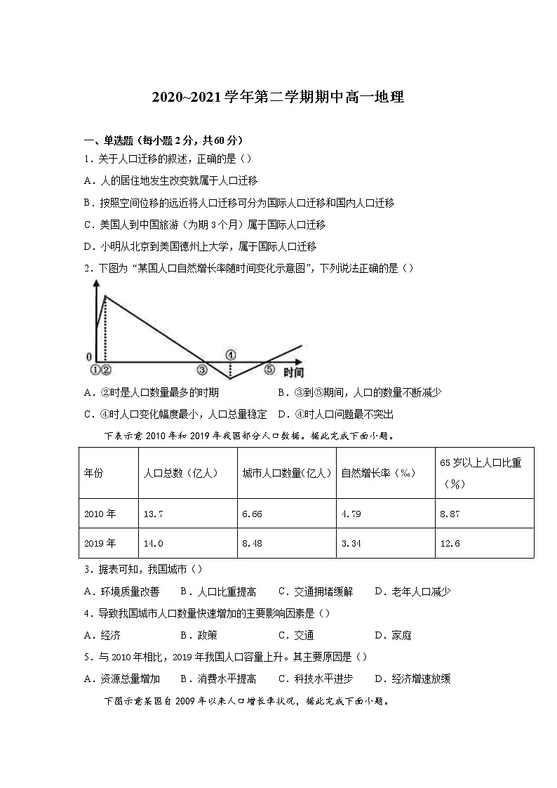 2021天水田家炳中学高一下学期期中考试地理试卷含答案01