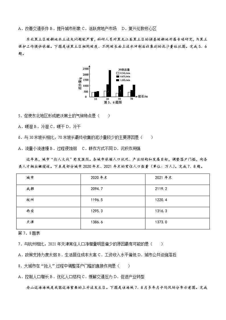 2022届浙江省绍兴市诸暨中学高三下学期5月适应性考试地理试题含解析第2页