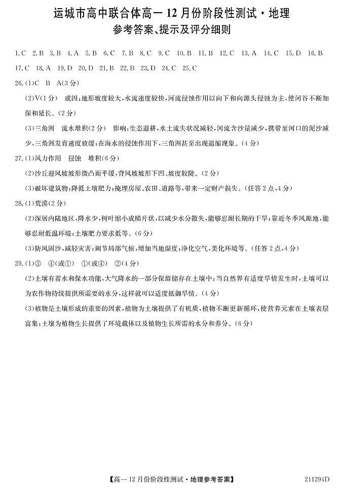 2020-2021学年山西省运城市高中联合体高一上学期12月阶段性测试地理试卷 PDF版含答案01