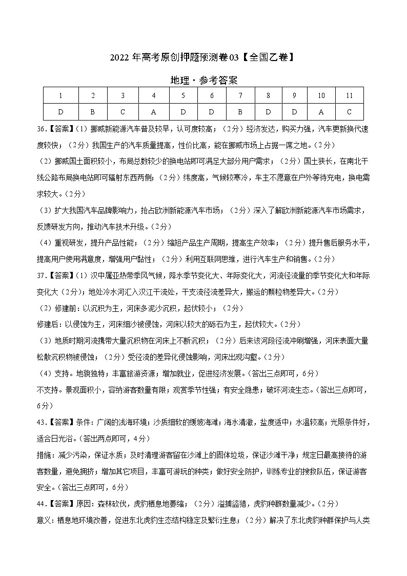 2022年高考地理押题预测卷03（全国乙卷）（参考答案）第1页