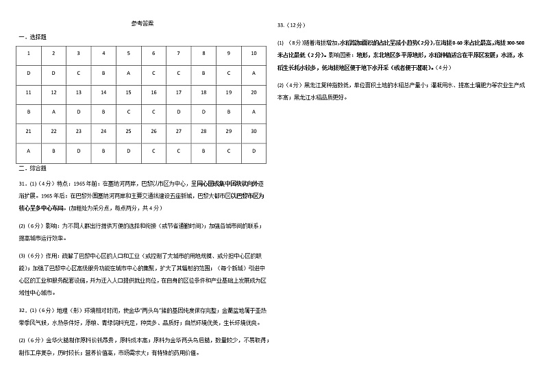 地理月考参考答案第1页