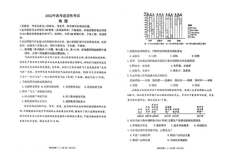 山东省烟台市2022届高三下学期三模 地理试题 PDF版含答案01