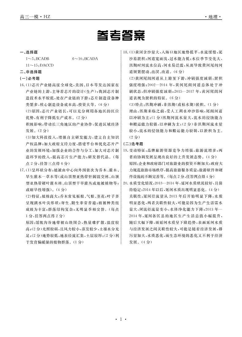 2022届河北省衡水市衡水中学高三下学期一模试题 地理 PDF版01
