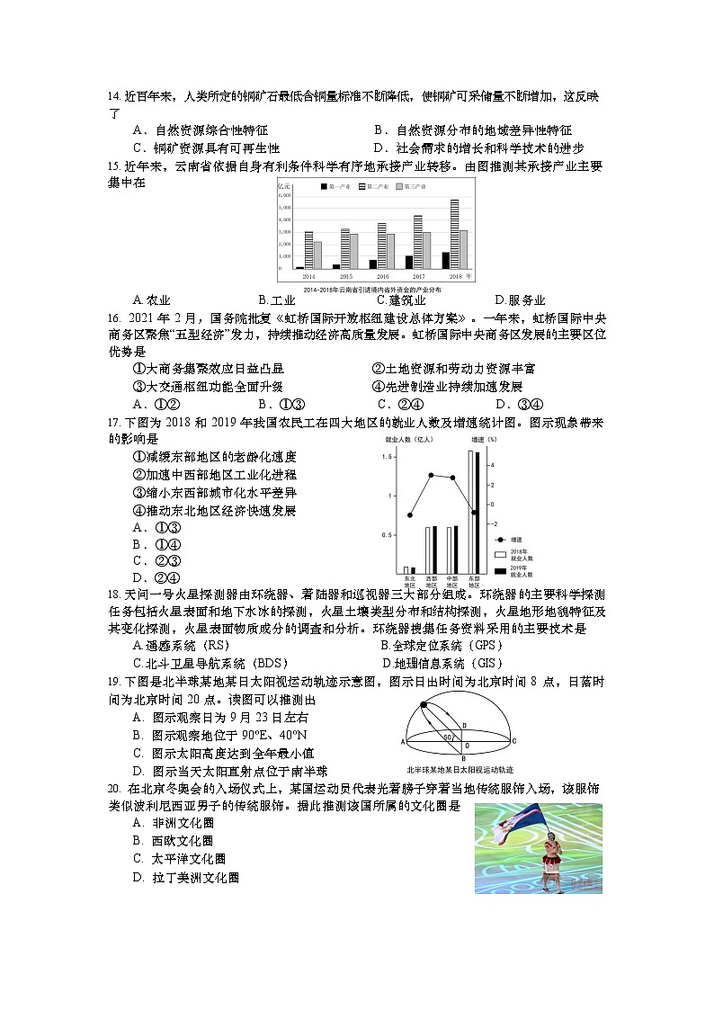 2022年上海市嘉定区高中地理等级考二模卷(含答案)03