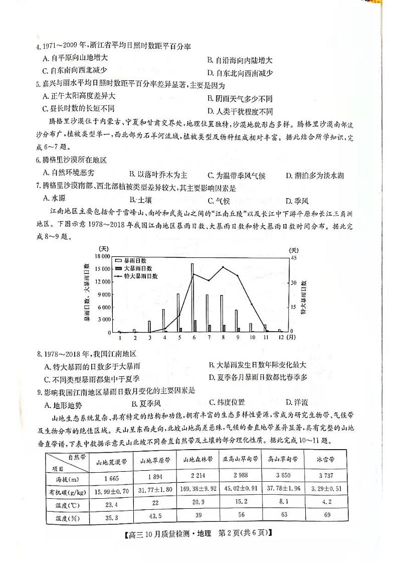 2022河南省部分名校高三上学期10月质量检测地理试题扫描版含答案第2页