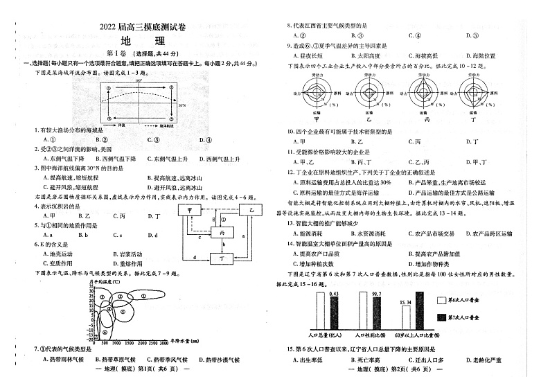 2022南昌高三上学期摸底考试地理试题扫描版含答案01