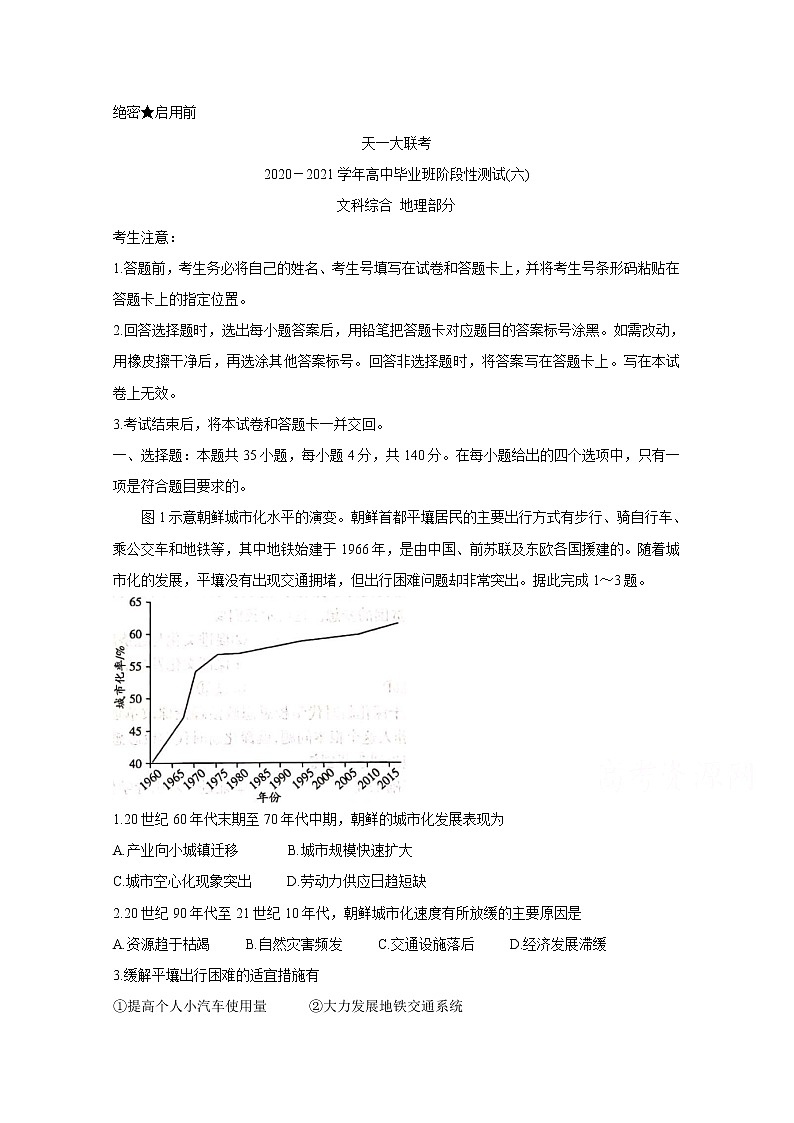 2021河南省天一大联考高三下学期阶段性测试（六）4-27-地理-全国版含答案第1页