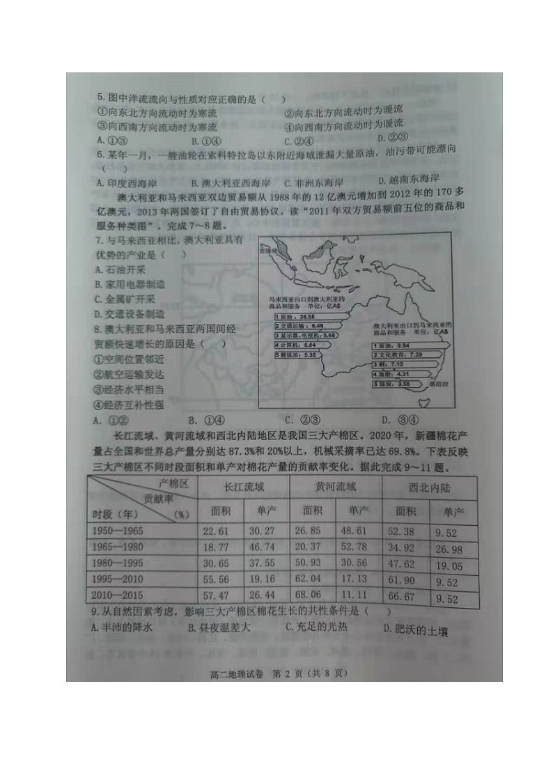 黑龙江省齐齐哈尔市2020-2021学年高二下学期期末质量监测地理试题（图片版）第2页